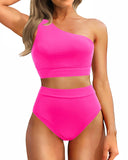 Emoswim - One Shoulder High Waisted Bikini Sets Two Piece Swimsuit Tummy Control
