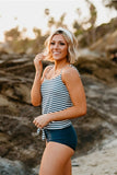 Emoswim - Tie Front Blouson Tankini Set In Seaside Stripe