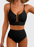 Emoswim - 2026 Summer Two Piece Bikini Set U-Wire Cutout High Waisted Swimsuit