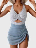 Emoswim - Women Mesh One Piece Swimdress Swimsuit Tummy Control V Neck Cutout Bathing Suit