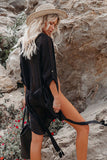 Emoswimsuit - Black Solid Color Tie Sun-proof Belt Sexy V Neck Cover Up