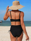 Emoswim - Women's High Waisted Bikini Sets Drawstring Tummy Control Swimsuits Crisscross Tie Back Bathing Suit