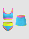 Emoswim - Womens Tummy Control 3 Piece Swimsuit with Skirt High Waisted Bikini