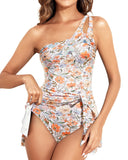 Emoswim - One Shoulder One Piece Swim Dress for Women Tummy Control Swimsuit with Skirt