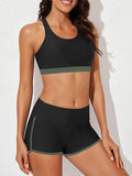 Emoswim - Womens Athletic 3 Piece Tankini Swimsuits with Shorts Swim Tank Tops